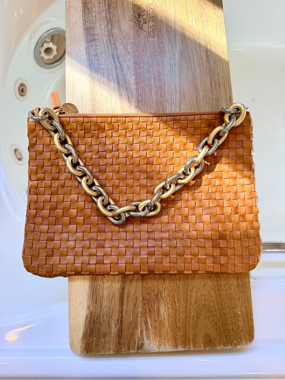 Clare V Flat Clutch w/tabs + shortie strap NWT